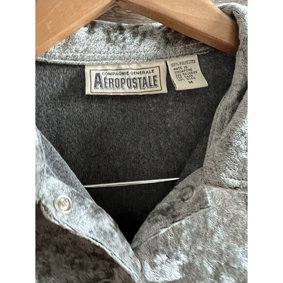 Aeropostale Vintage Y2K Velour Blouse Snap Silver Stretchy Top Shirt 2000’s - Picture 8 of 8
